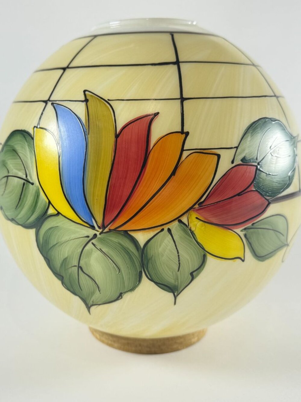 Globe Round Lamp Shade Hand Painted Floral Design with Grid Pattern 4" Filter